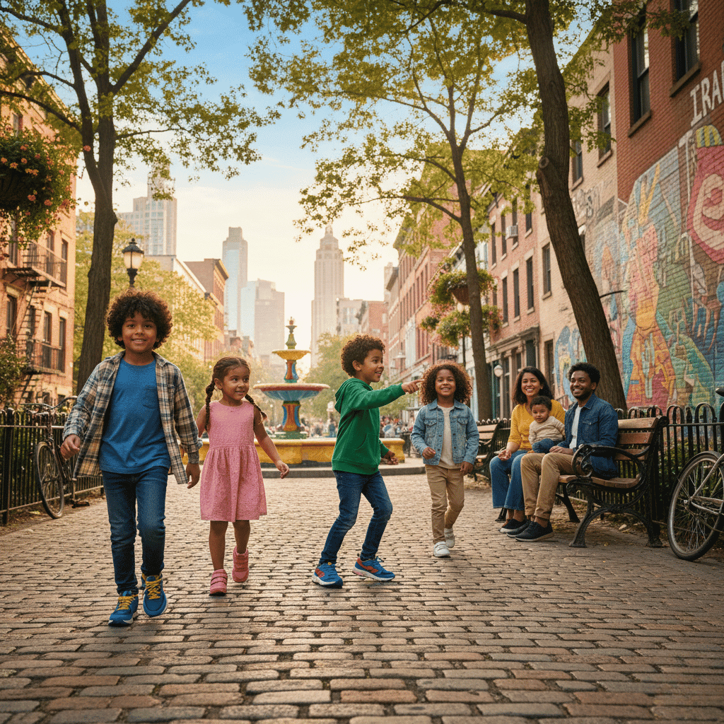 Diverse family exploring an urban park in comfortable Firki shoes